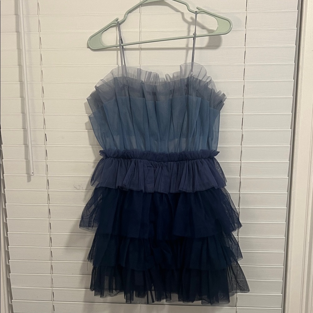 Womens Navy Blue Ombre Tulle Party Dress